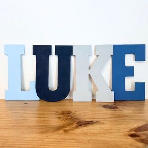 Cute Hand-painted Wooden Name Sign "LUKE" Kids Room Decor MDF Wood Letters Serif